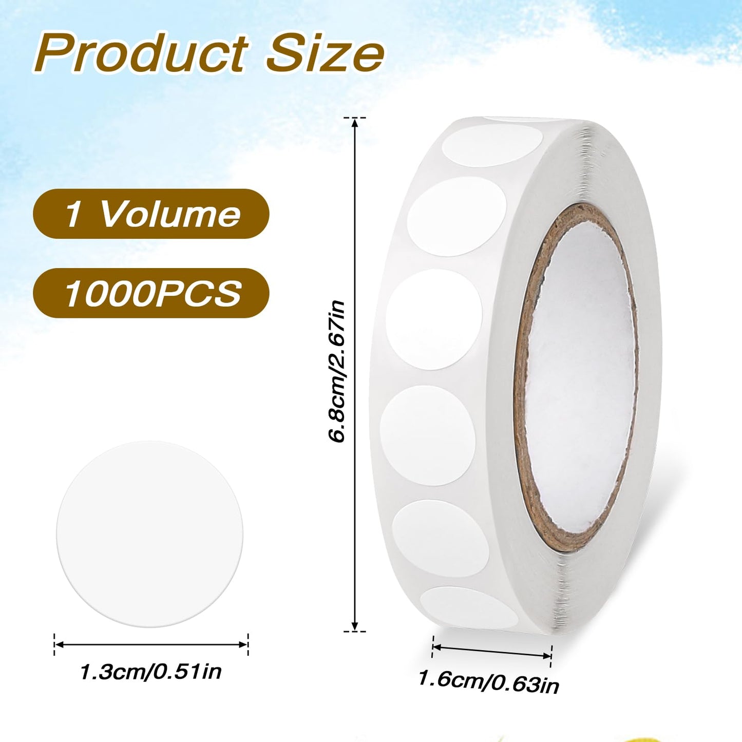 1000 Pcs White Round Stickers 0.5 Inch White Dot Stickers Waterproof Circle Stickers Color Coding Label for Office Shop Home Classroom Marking