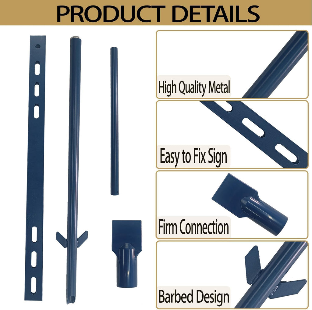 2 Pack 48 Inches Yard Stake for Outdoor Lawn 4ft Metal Sign Holder Durable Posts for Outside Traffic Road Street Driveway Parking Stop Stand Durable Fits Signs 10 to 18 Inch Adjustable Blue