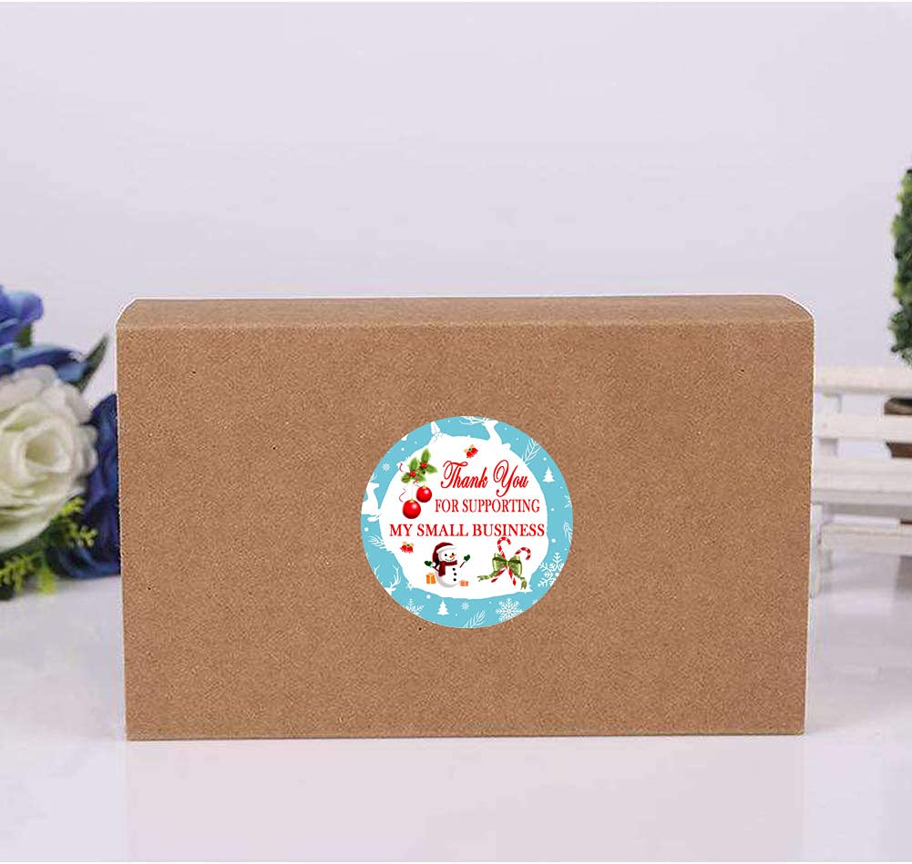 Christmas Business Sticker Labels,2 Inch Round Thank You for Supporting My Small Business Packaging Stickers, Holiday Label/Christmas Business Ornament Labels(500 Pcs)