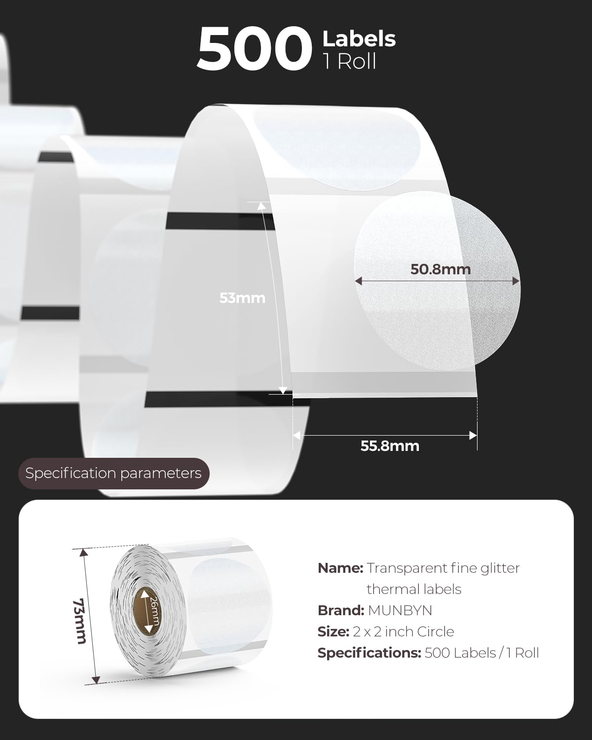 2 Inch Silver Fine Glitter Thermal Labels+Gold Transparent Thermal Stickers