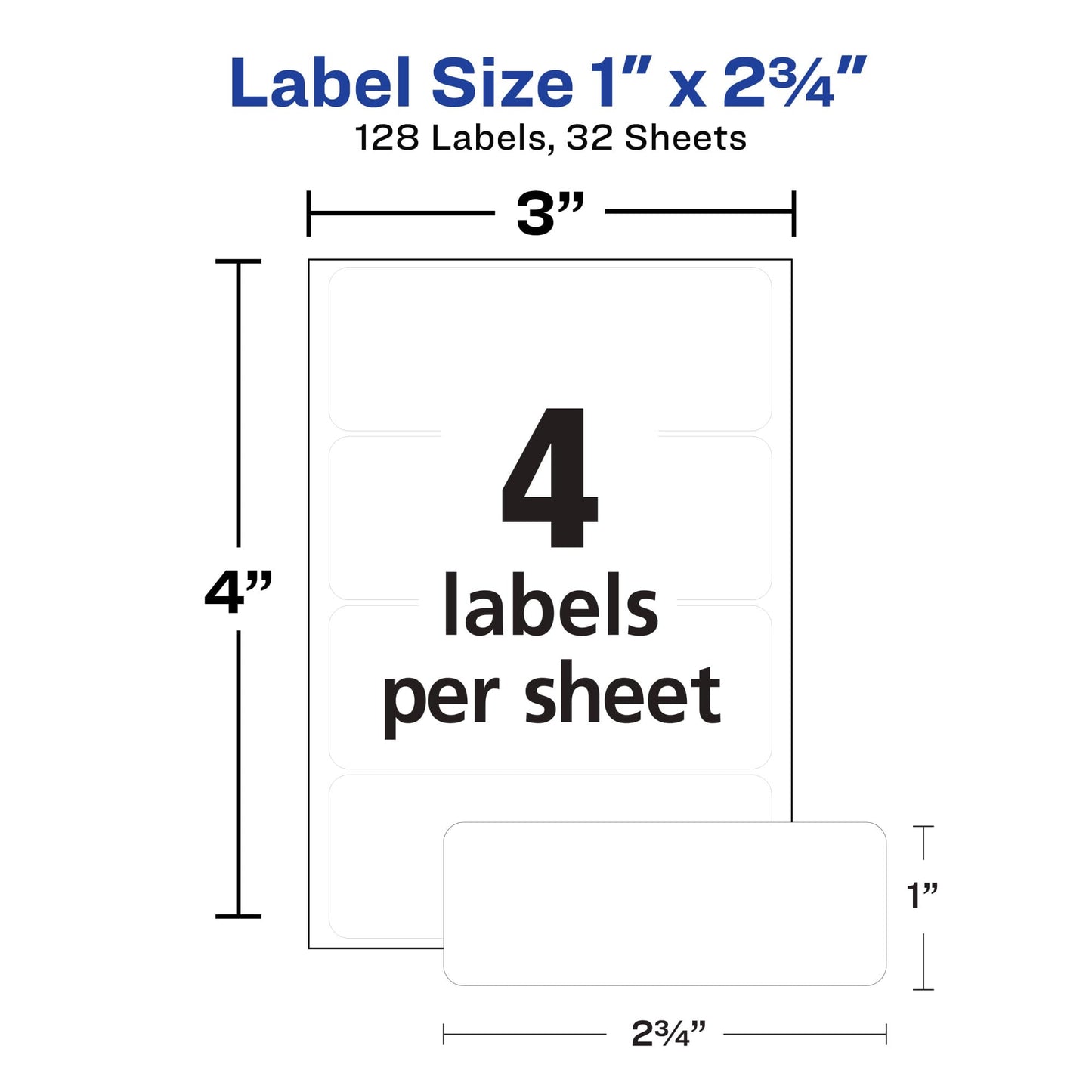 Avery Multi-Use Permanent Labels, 1" x 2.75", White, Non-Printable, 128 Blank Labels Total (6113) 1 Pack