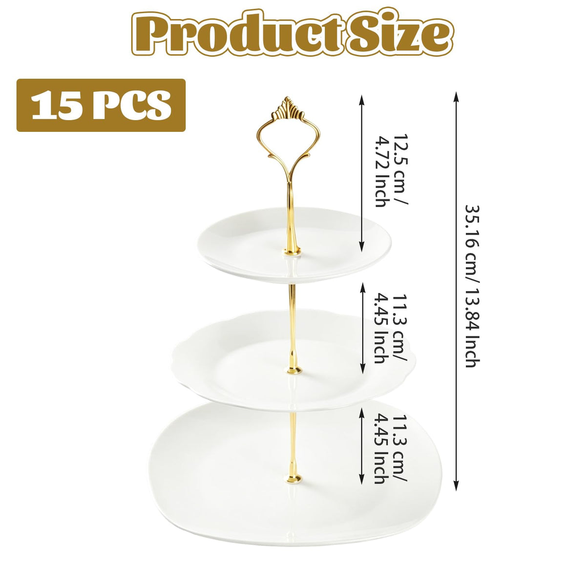 QTLCOHD 15 Sets 3 Tiered Cake Stand Hardware Kit, Zinc-Alloy, Gold Crown