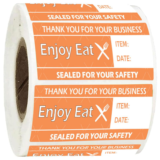 Tamper-Evident Sealed Freshness Labels 1 x 3 Inch Enjoy Eat Food Delivery Tamper Evident Stickers Freshness Labels for Safe Food Delivery Food Containers Bags(500Pcs/Roll)