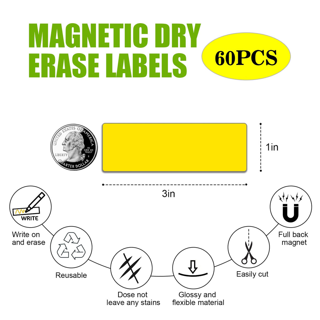 STTMGN Dry Erase Magnetic Labels (1x3,Pack of 60),Write On Magnets Sticker,Real Waterproof/Reusable for Classroom&Office&Cabinet&whiteboard&Fridge&More (Multicolor) 1X3" Multicolor 60pcs