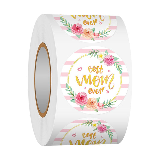 Heyfibro 1.5 Inch 500 PCS Happy Mother's Day Stickers Roll for Envelope Seals, Party Favors, Gift Boxes, Cards(Best Mom Ever) Flower Heart 1