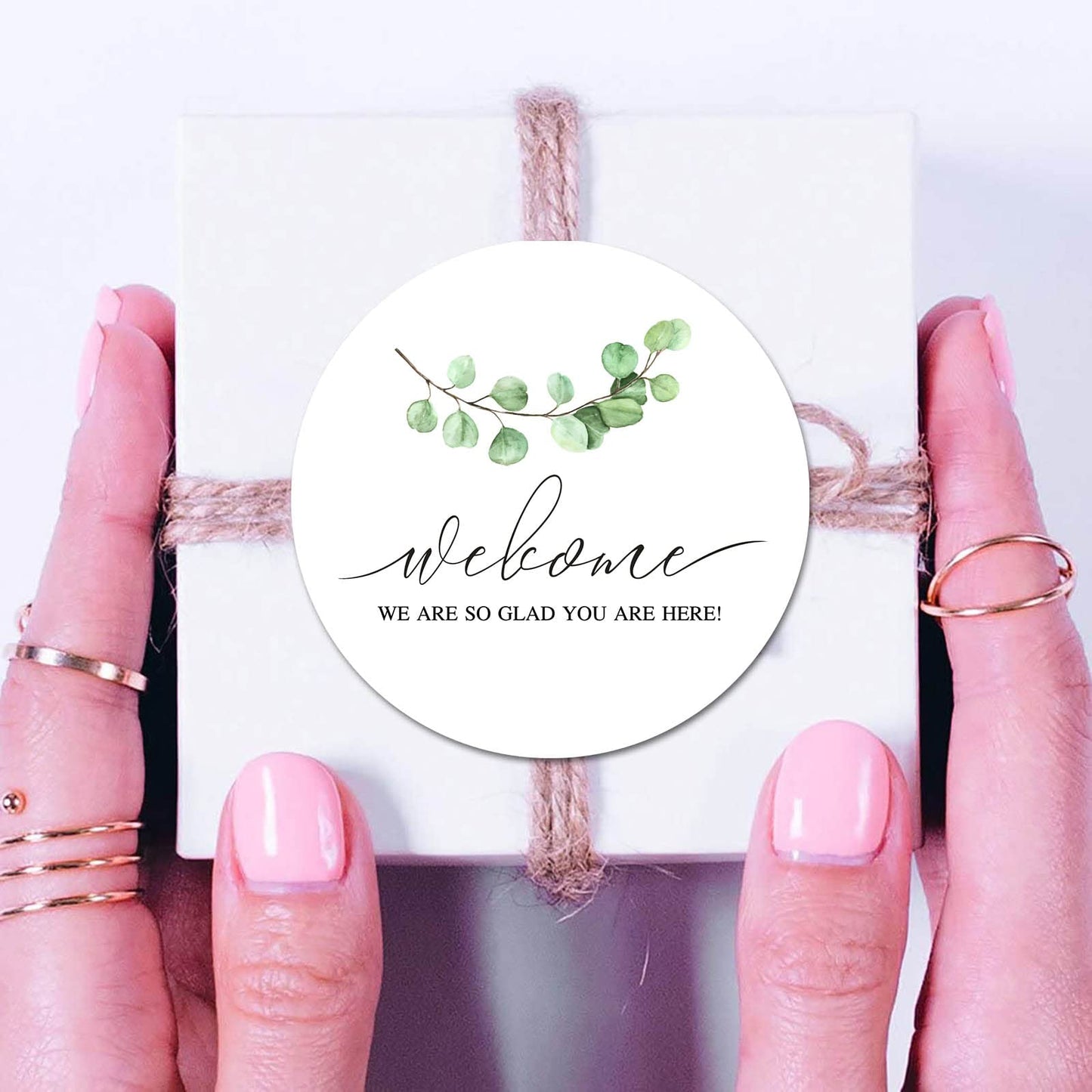 Greenery Welcome Stickers, 40-Pack 2in Wedding, Bridal Shower Birthday Party Favor Labels