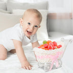 POPETPOP Mini Wicker Baby Carriage Decor, Pink Rattan Mini Shopping Basket