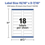 Avery® Glossy Clear Rectangle Labels, Sure Feed® Technology, 15/16" x 3-7/16", 450 Glossy Clear Labels, Laser/Inkjet Printable 450 labels