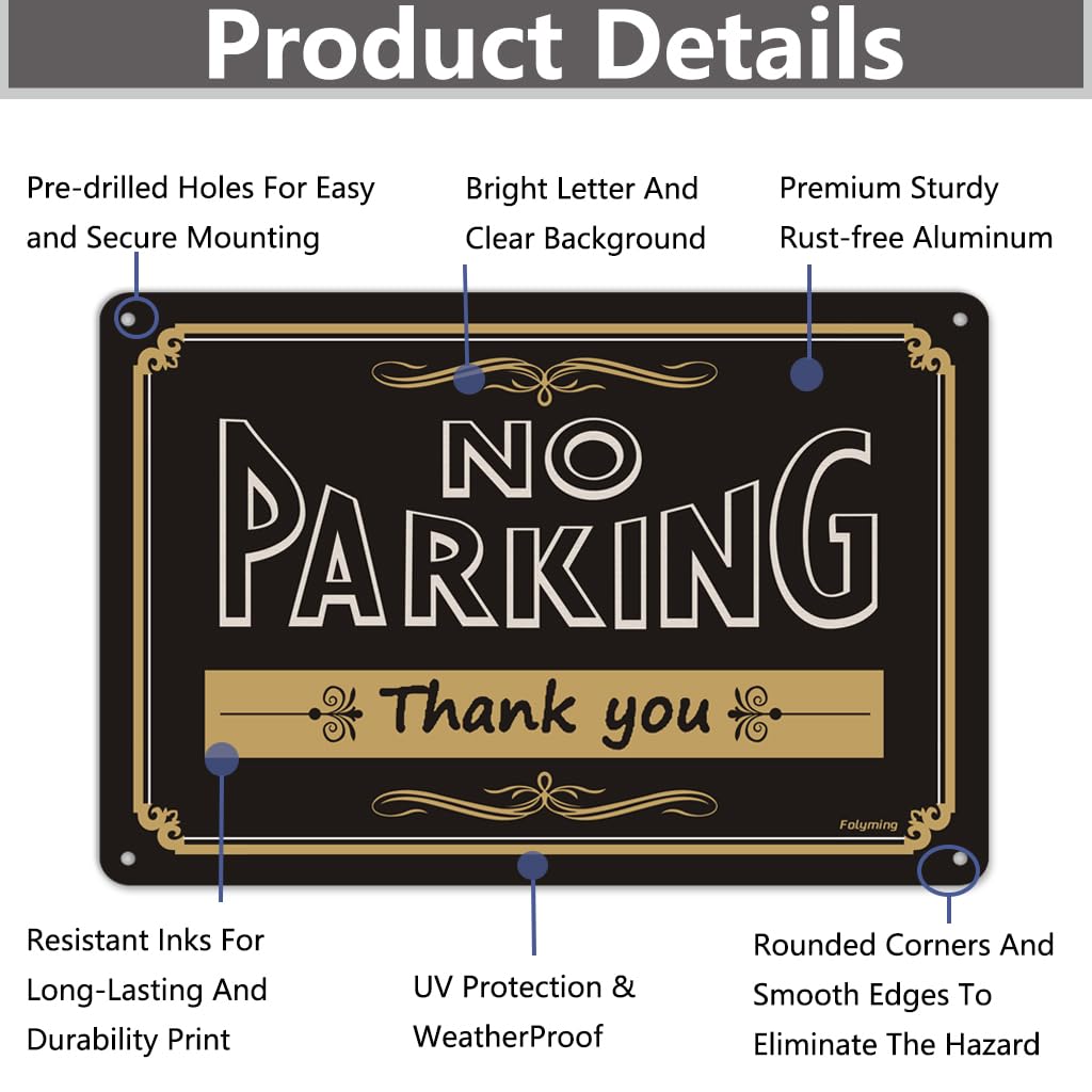 2 Pack No Parking Thank You Signs 12 x 8 Inches Metal Do Not Park Signs Reflective Sturdy Rust Aluminum UV Protected Waterproof Easy to Install Outdoor Use B