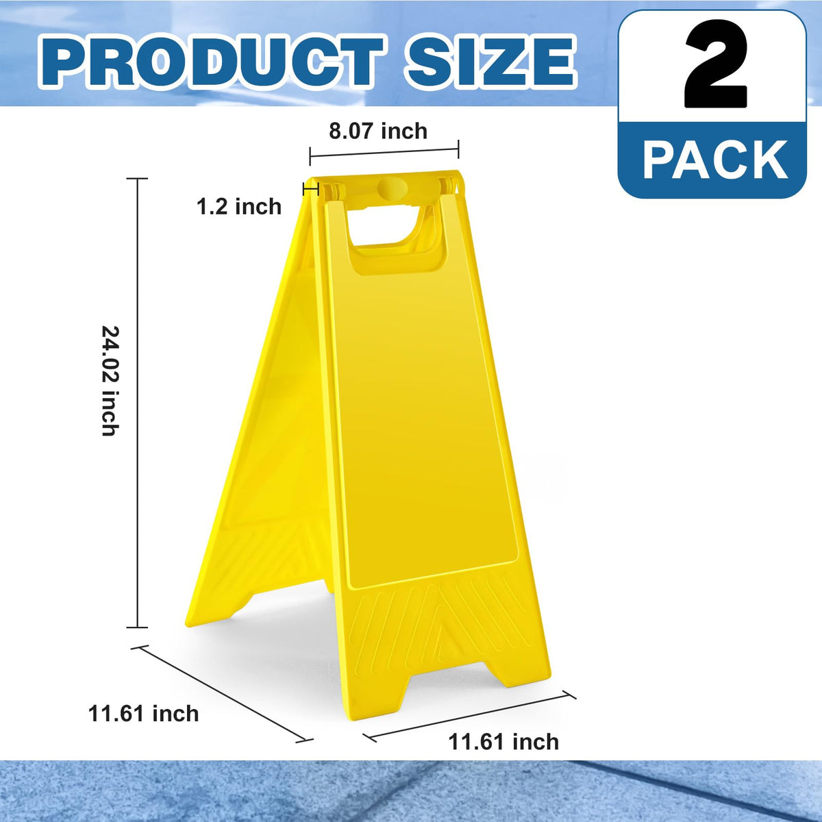 2 Pack 24" Height Blank Floor Sign Yellow A-frame Foldable Caution Sign Stick/Write-on Double Sided Safety Warning for Pool Restaurant Restroom Office 2 24 x 11. 6 Inch