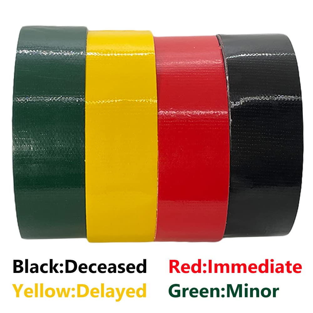 Triage Tape Kits - 4 Color First Aid Replacement Band (Black:Deceased, Red:Immediate, Yellow:Delayed, Green:Minor), 33Ft Triage Tape