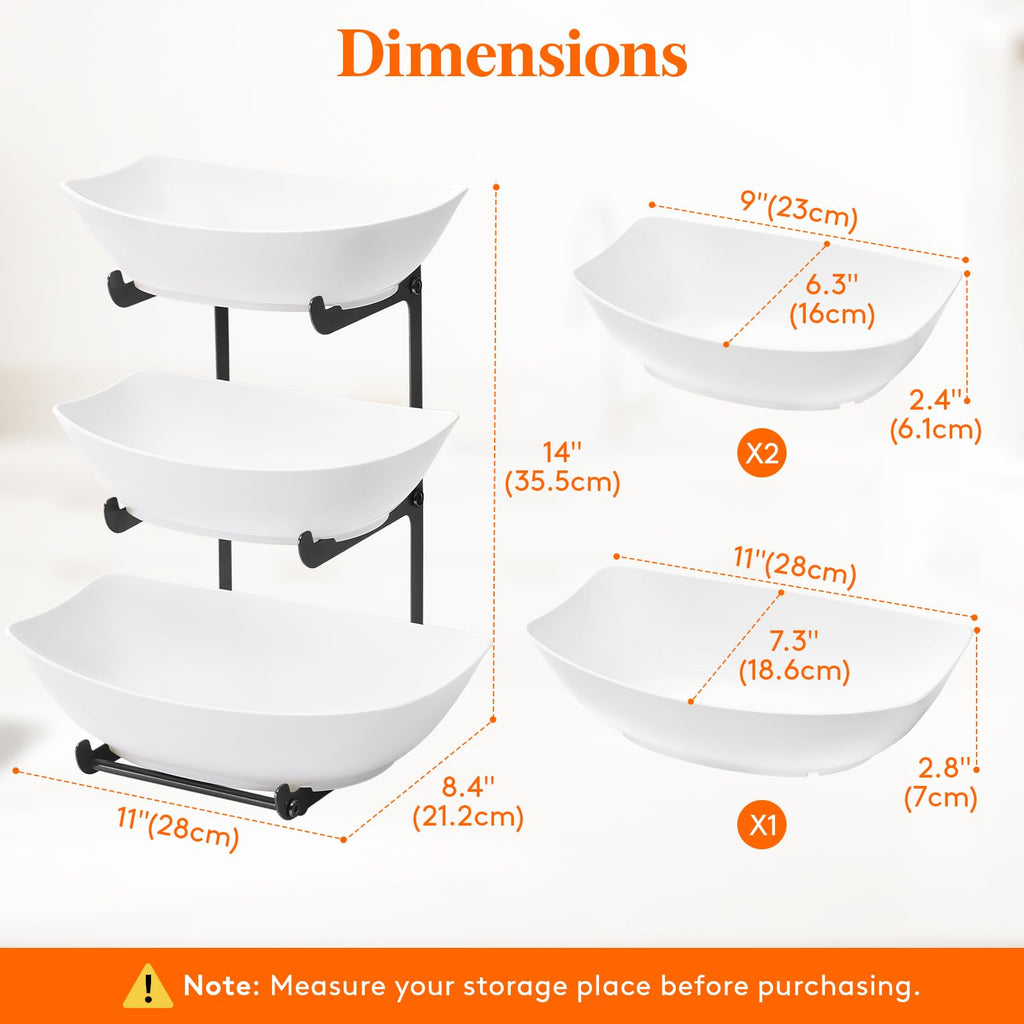 Lifewit 3 Tier Fruit Bowl for Kitchen Counter, Tiered Plastic Serving Tray Black Standard(3 Tier)