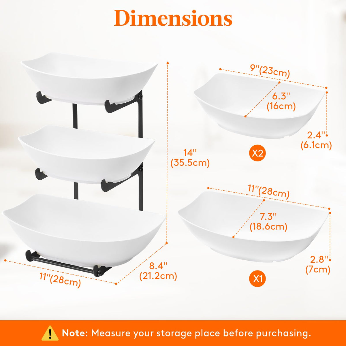 Lifewit 3 Tier Fruit Bowl for Kitchen Counter, Tiered Plastic Serving Tray Black Standard(3 Tier)