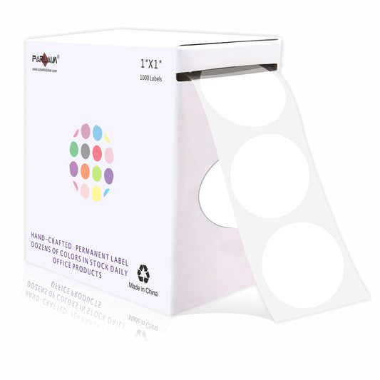 PARLAIM 1 Inch Round Permanent Adhesive Color-Code Dot Stickers, 1000 Stickers Roll Dispenser Box White Circle Labels 1 Roll-1000 Pack
