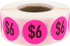 $6 Price Stickers Fluorescent Pink .75 Inch Round Circle Dots 500 Total Adhesive Stickers $6