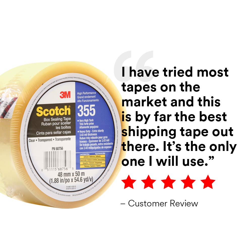 3M Scotch Box Sealing Tape 355, Clear, 48 mm x 50 m, 1 Roll