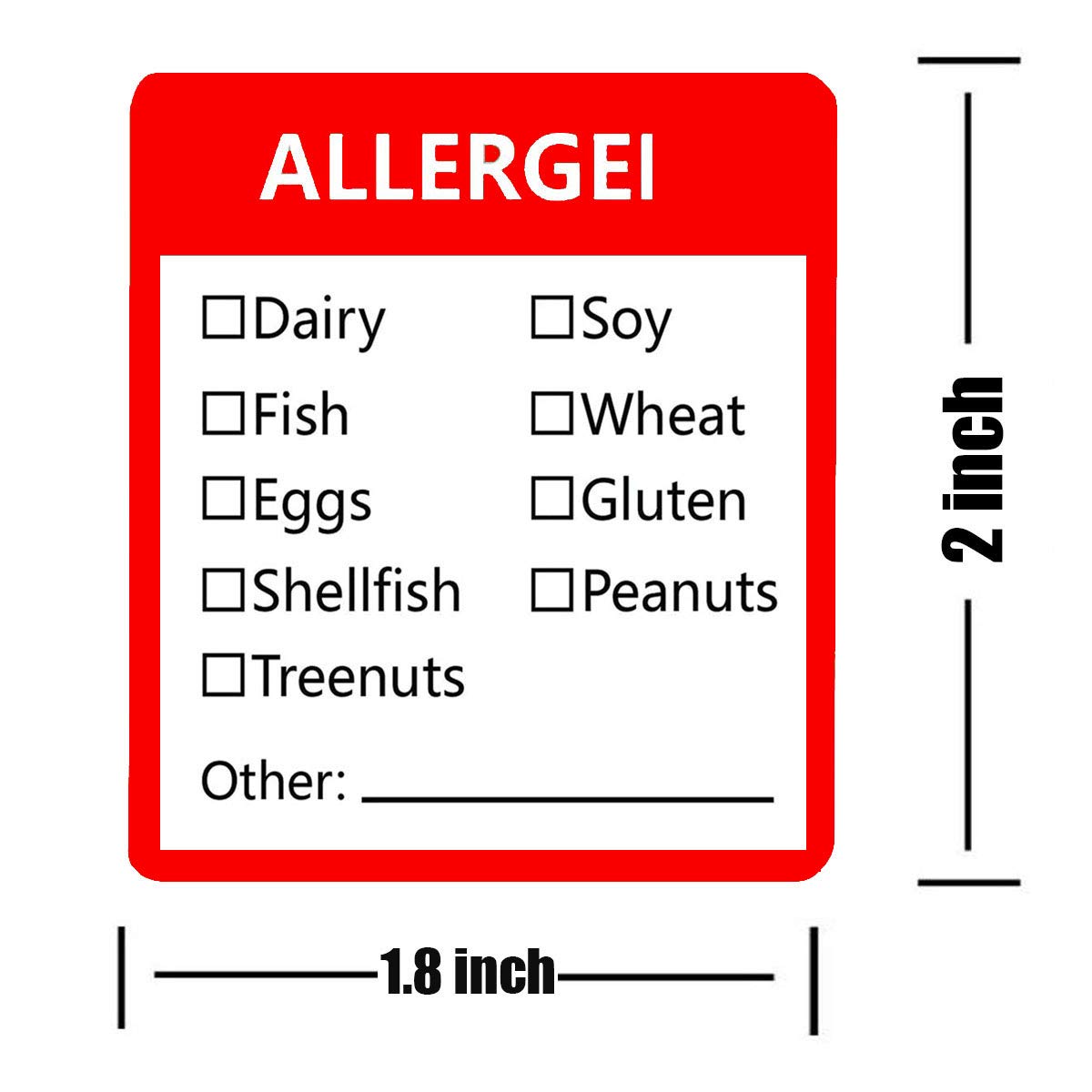 Fluorescent Red Allergen Warning Stickers Labels - 1.8 X 2 Inch Food Rotation Labels Removable Allergen Warning Label 500 Adhesive Allergy Stickers