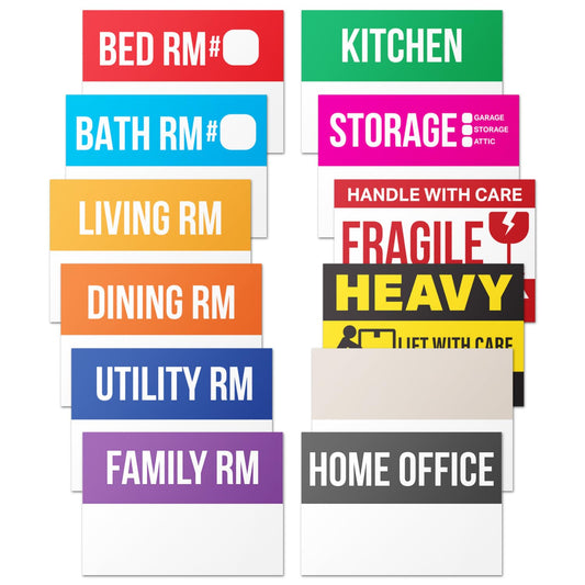 Moving Labels (3 x 2 inch, 1000 per Pack) Ideal for 3-5 Bedroom Homes - 12x Designs of Color-Coded Moving Stickers w/Write-in Area, Fragile, Heavy & Blank Labels 1000 Labels (For 3 - 5 Bedroom)