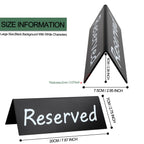 6 Pack Acrylic Reserved Table Signs for Wedding Party Restaurant - Double Sided Reserved Tent Sign for Tables Chairs - Wedding Accessories Guest Reservation Sign - 7.9 x 2.7 Inches - Black White Words Black Background