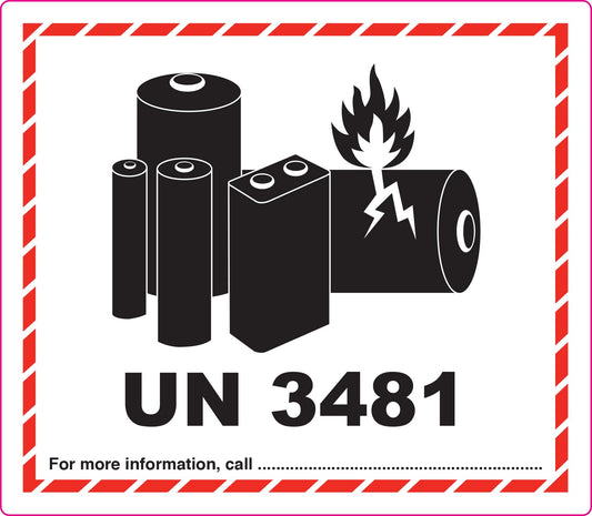 UN 3481 Labels Lithium Ion Battery Warning Labels Pack of 50 Adhesive Stickers UN3481