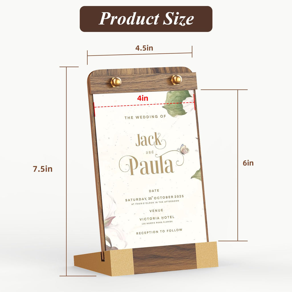PPH-Sisy 4 Pack Acrylic Sign Holders 4x6 with Wood Base, Tabletop Display Sign Stand for Menu Flyer Poster, Clear Acrylic Paper Frame for Restaurant Coffee Shop Hotel Office Exhibition 4x6-4 Pack