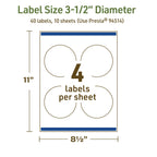 Avery Dissolvable Round Labels, Sure Feed Technology, 3.5" Diameter, Matte White, Print-to-The-Edge, Laser/Inkjet Printable, 40 Labels Total