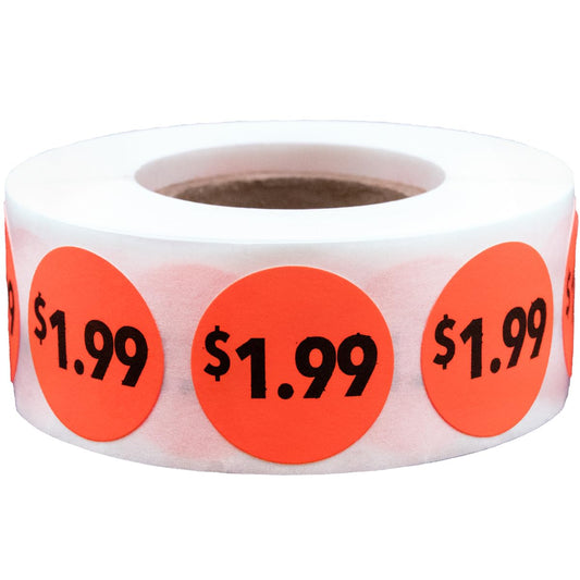 Fluorescent Red $1.99 Circle Dot Stickers, 3/4 Inch Round, 500 Labels on a Roll