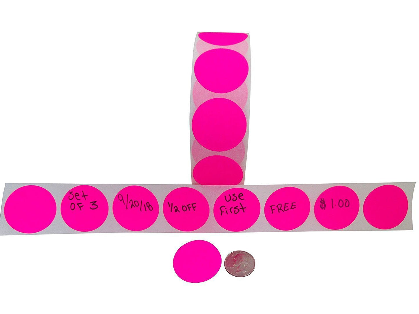 Color Coding Labels Super Bright Neon Pink Round Circle Dots (with Easy Dispenser Box) for Organizing Inventory 1.5 Inch 500 Total Adhesive Stickers (Neon Pink)