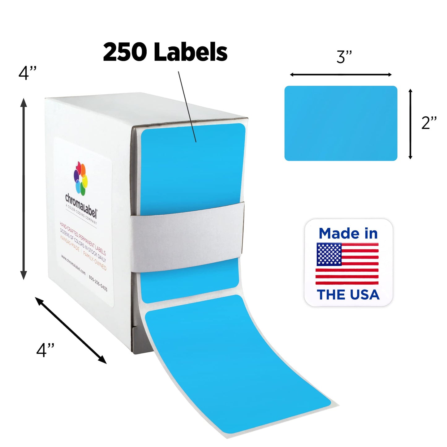 ChromaLabel 2 x 3 inch Permanent Color Code Rectangle Labels, 100 Stickers per Dispenser Box, Light Blue 2" x 3"