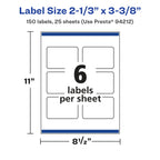 Avery® Glossy White Rectangle Labels, Sure Feed® Technology, 2-1/3" x 3-3/8", 150 Glossy White Labels, Print-to-The-Edge, Permanent Adhesive, Laser/Inkjet Printable 150 labels