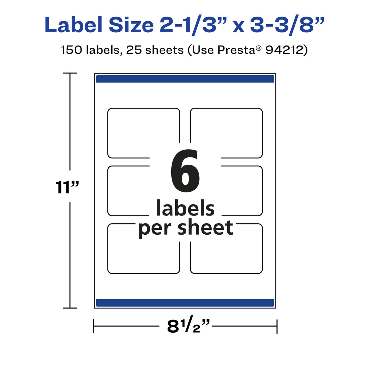 Avery® Glossy White Rectangle Labels, Sure Feed® Technology, 2-1/3" x 3-3/8", 150 Glossy White Labels, Print-to-The-Edge, Permanent Adhesive, Laser/Inkjet Printable 150 labels