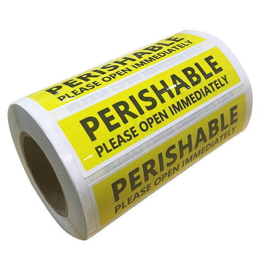 Top label Perishable Shipping Stickers for Packing,Fluorescent Yellow Shipping Lables Stickers,4x1 Inch,500 Pcs Per Roll