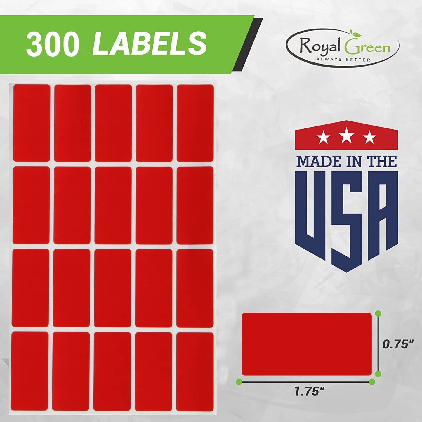 Royal Green Rectangle Shape Sticker 1.57 inch x 0.75 inch Black Stickers Rectangular Labels (40mm x 19mm) - 300 Pack