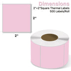 2x2 Thermal Labels, Square Thermal Label Stickers, Pink