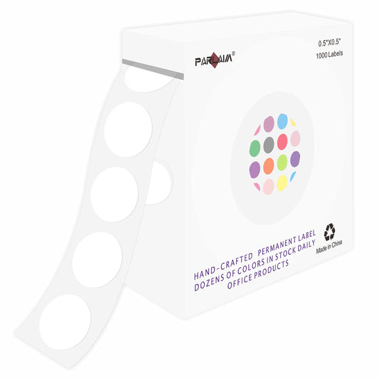 PARLAIM 0.5" Round Color Coding Circle Dot Labels on a Roll, 1000 Stickers in Plastic Dispenser Box, 1/2 inch Diameter, White 1 Roll-1000PCS