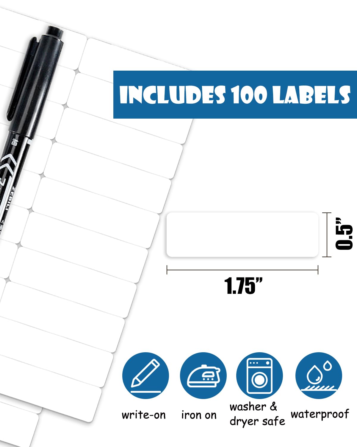 96 Pcs No-Iron Fabric Labels, and 100 Pcs Iron on Clothing Labels