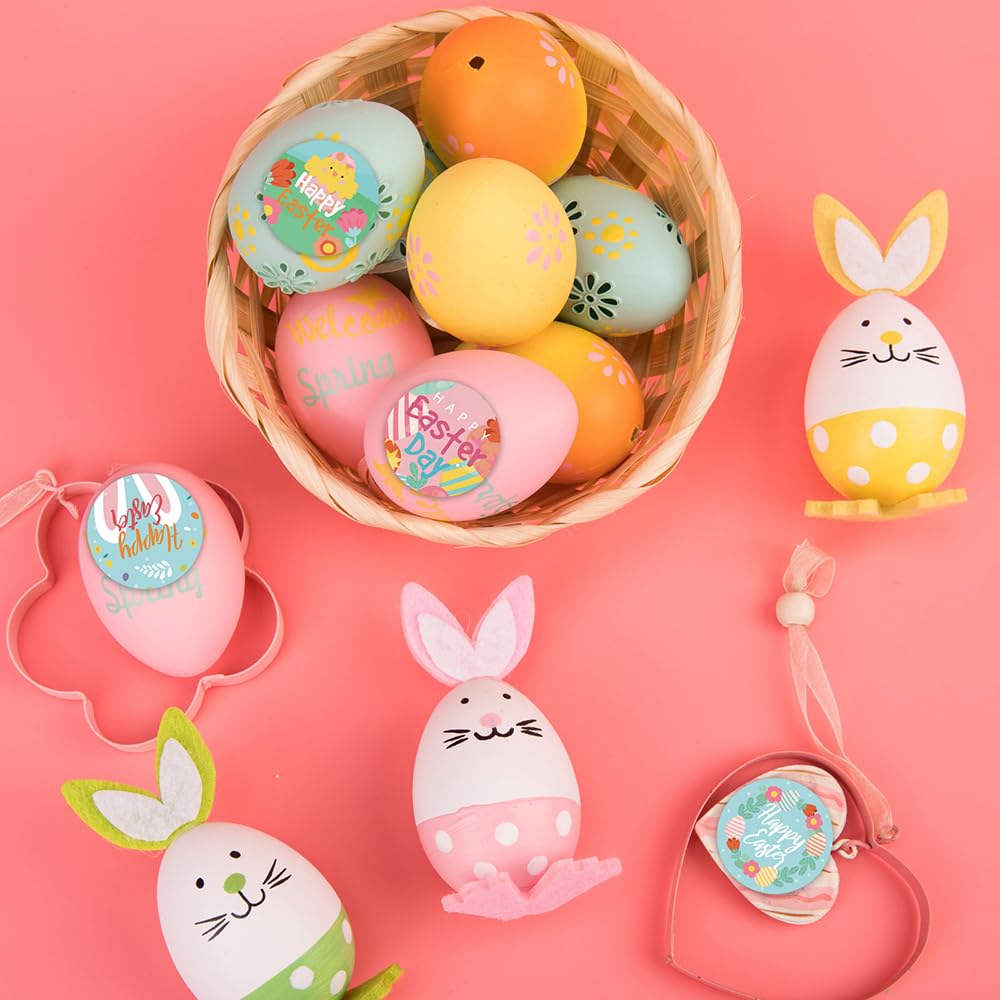 GERRIT 500 PCS Easter Stickers 1.5 Inch Happy Easter Day Stickers Self-Adhesive Label Stickers Bunny Stickers Egg Decals for Kids Party Supplies Gift Card Decoration Seal Envelopes, Clear
