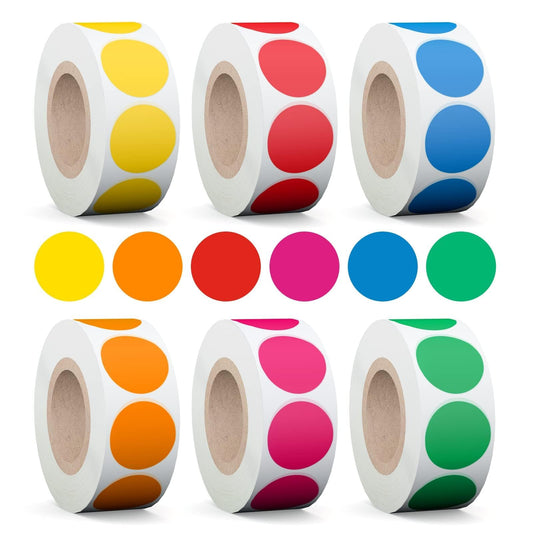 AveneMark 3000Pcs 3/4" Color Coding Labels Circle Dot Stickers,Round Yard Sale Stickers with Bright Yellow Green Red Pink Orange Blue, Garage Sale Price Stickers(6 Rolls,500 Labels/Roll) 3000 Pcs Stickers