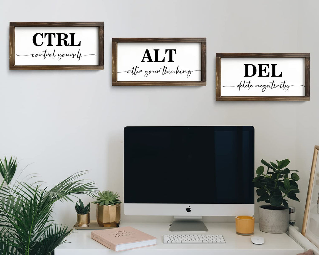Pinetree Art Motivational Wall Decor for Office, Set of 3 Rustic Wooden Framed Signs, CTRL ALT DEL Inspirational Wall Art for Home Office, Classroom, Desk Wall, Positive Mindset Decor, (6"x12"x3) 6"x12"x3 rusitc