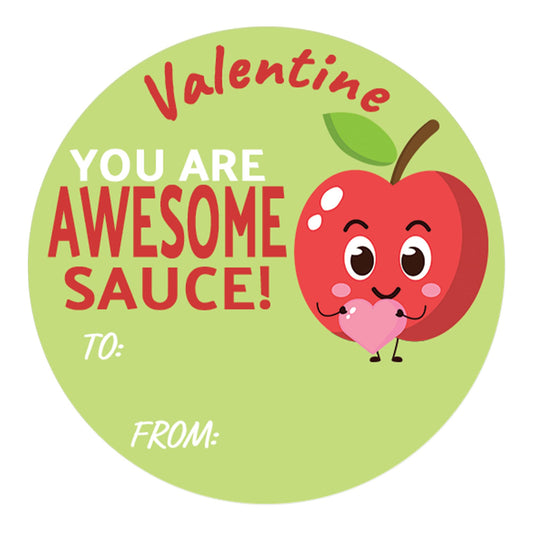 Awesome Sauce Valentine's Day Stickers for Kids, Apple Sauce to from Valentine Label Stickers - 40 Count