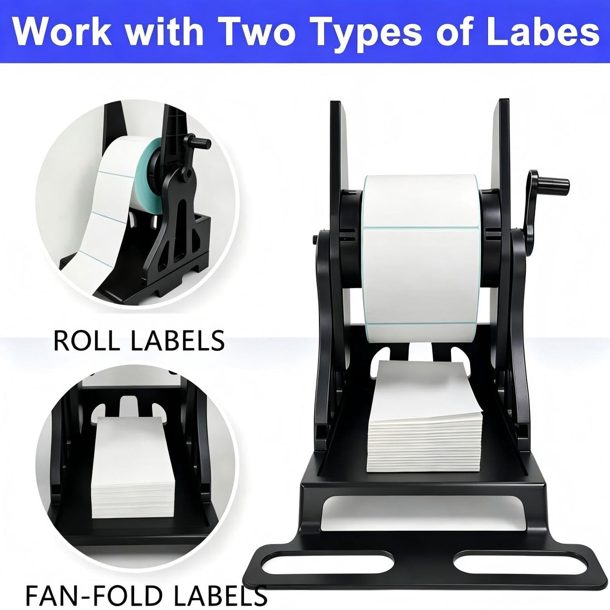 LENVII 2-in-1 Label Roll Holder with Rewinder,for Rolls and Fanfold Labels Label Holder Rewinder
