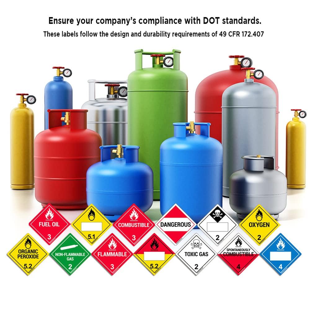 ChromaLabel 4x4 GHS02 Flammable hazard label, durable square D.O.T. stickers for industrial safety, 100 per roll