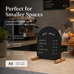 Tabletop Menu Display Stand with Magnetic Letters and Writable Board Matte Black Metal A5 Horizontal (11 × 6.7 in)