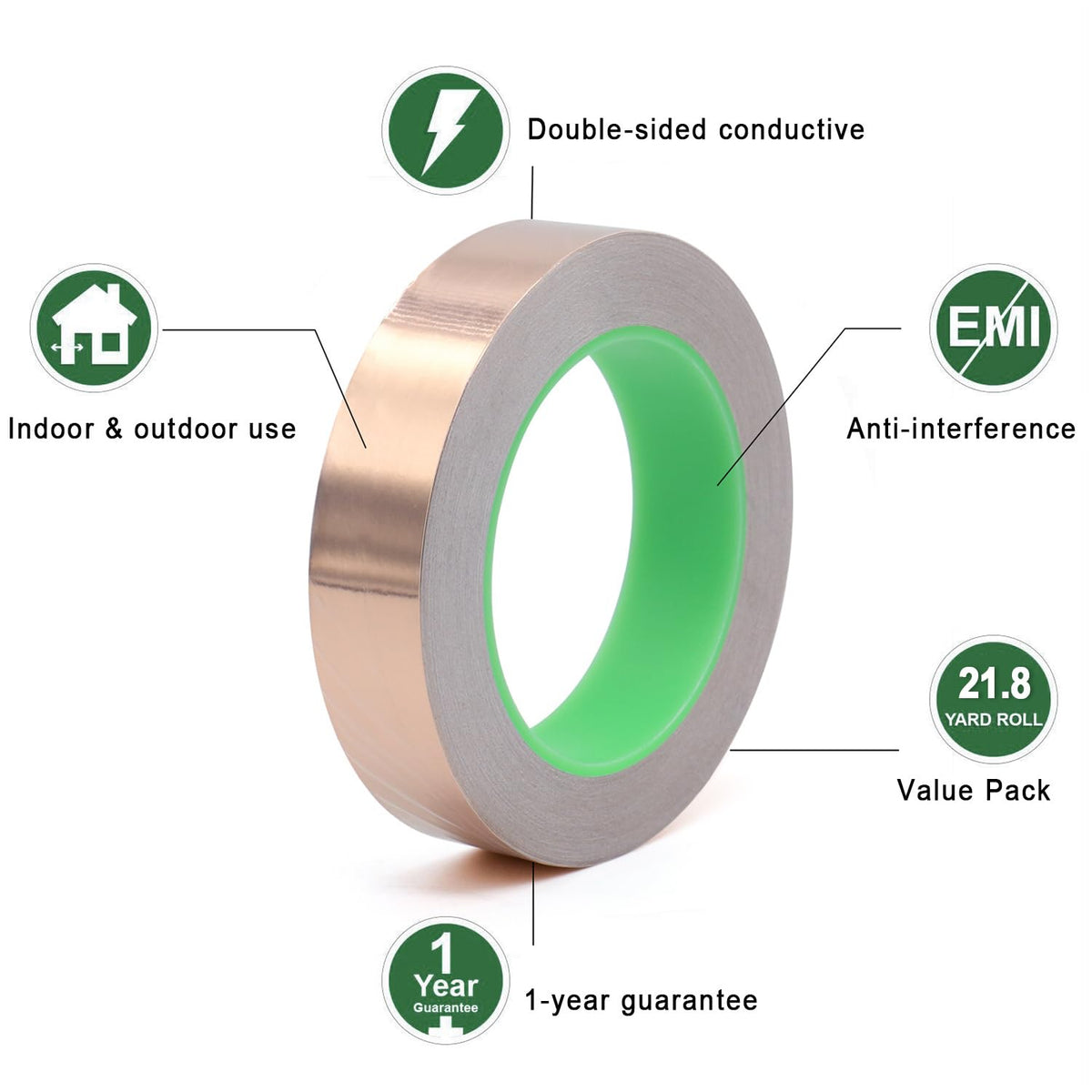 BOMEI PACK Copper Foil Tape 4 Pack 1.97mil x 1inch x 66ft with Conductive Adhesive for Guitar and Crafts, Soldering, Stained Glass, Electrical Repairs, Grounding 4 Pack, 1 Inch X 66 Ft