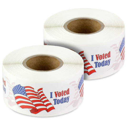 OfficeSmartLabels - 2 x 1 inch, Oval, I Voted Today Stickers, Removable Clothing Stickers - Waving American Flag Stars and Stripes Pride/Honor Labels - 600 Total / 300 Labels Per Roll 600 PK - 2 Rolls I Voted Today with USA Flag