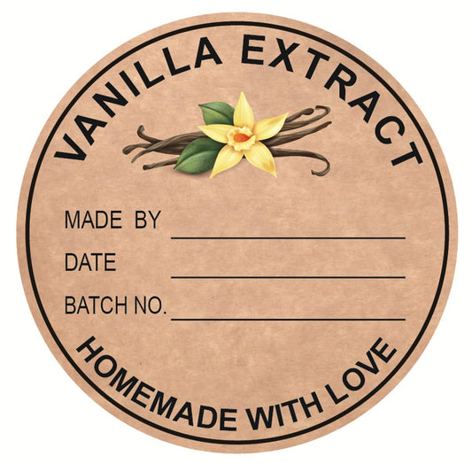Vanilla Extract Sticker, 2 inch, 300pcs, Round, PVC, Indoor, Unisex, Handmade Bottles Kitchen Decor