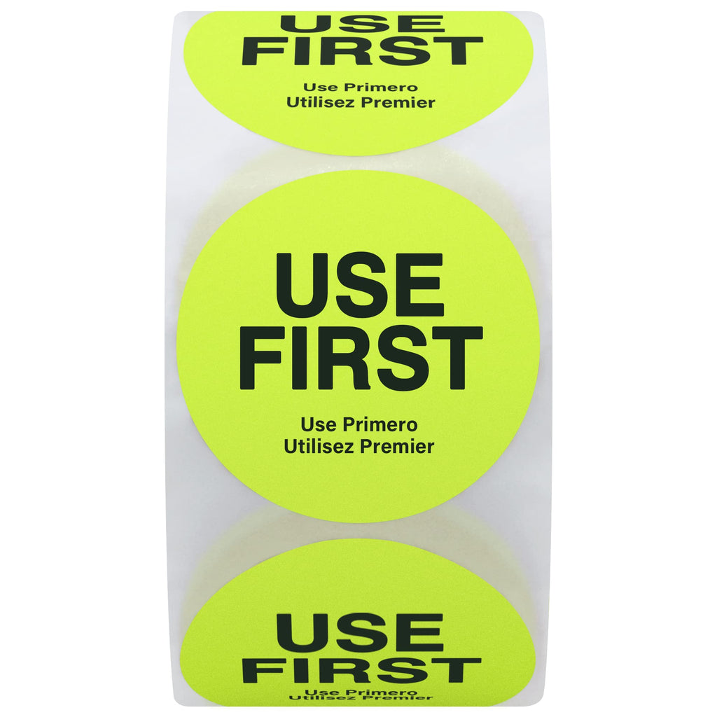 Hybsk Fluorescence USE First Stickers Restaurant Food Service FIFO Label 1.5 Inch Total 500 Labels Per Roll (Fluorescence Yellow) Fluorescence Yellow