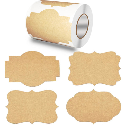 2" x 3" Kraft Paper Gift Labels Stickers,300 pcs 4 Styles Labels Craft Presents Stickers,for Presents Cosmetic Decoration Jars Food Craft,Write on Holiday Present Labels Gift Tags.Brown-Kraft