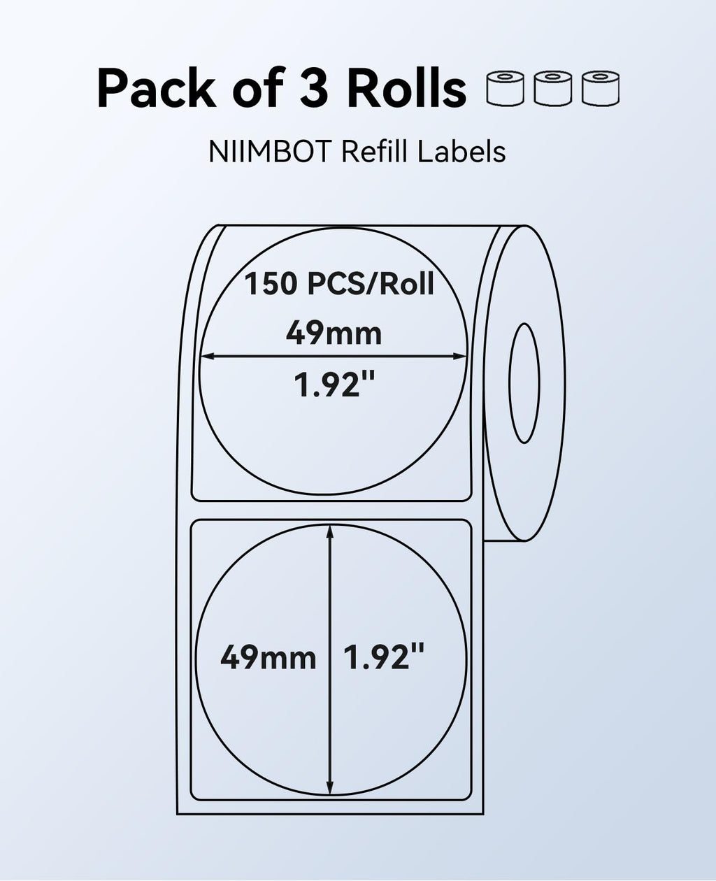 NIIMBOT 3 Roll 50x50mm Round Clear Labels for B1/B2/B21/B3S/Pro Label Maker SET A