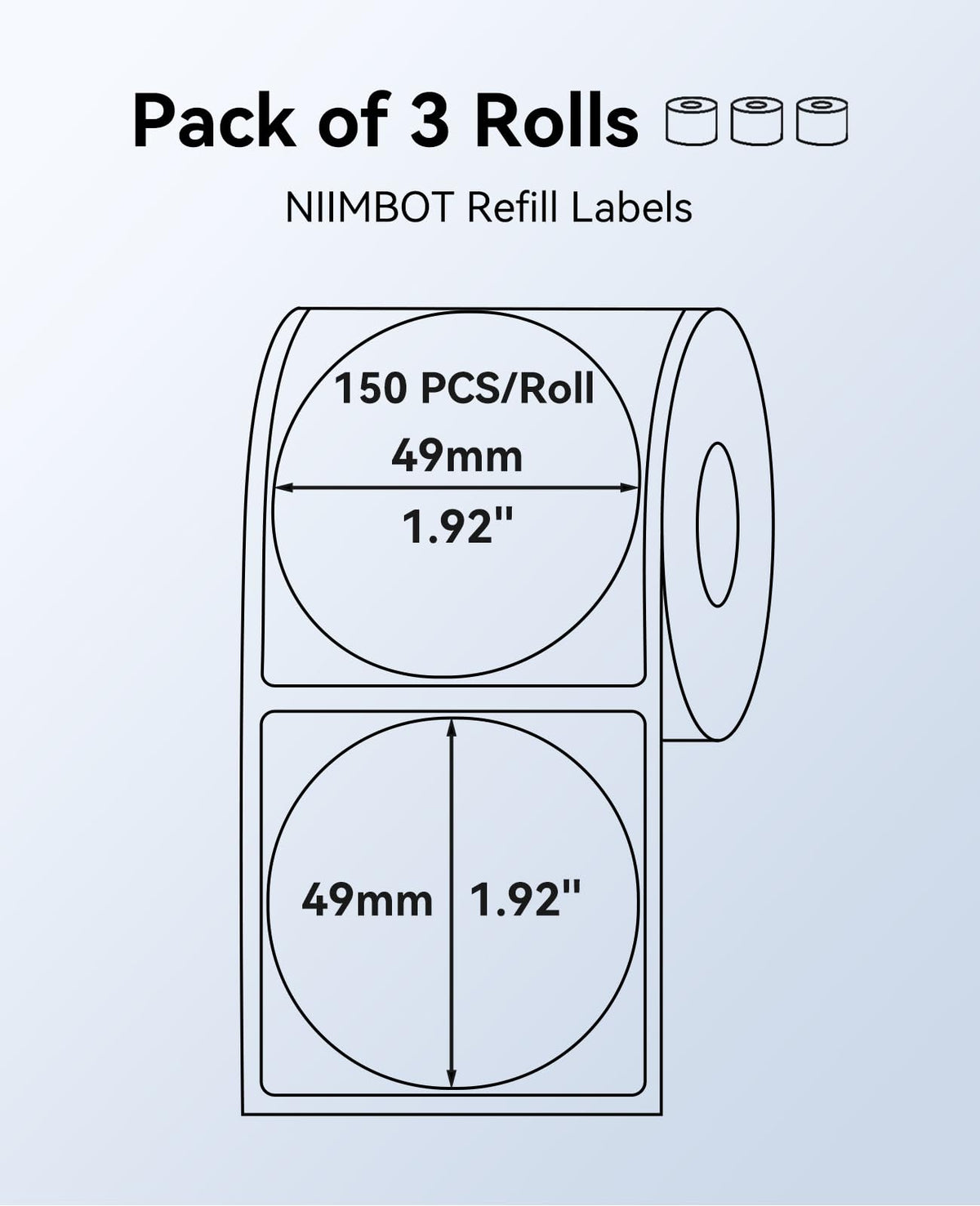 NIIMBOT 3 Roll 50x50mm Round Clear Labels for B1/B2/B21/B3S/Pro Label Maker SET A